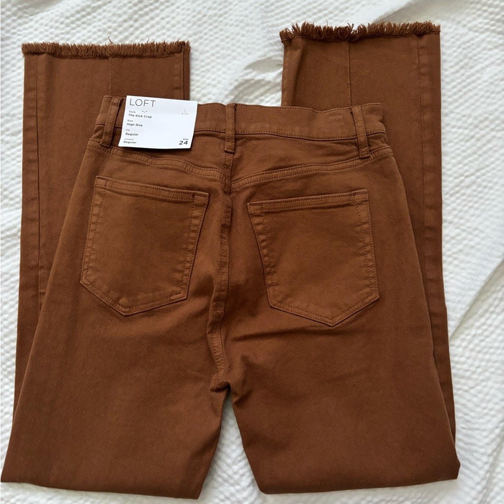 LOFT The Kick Flare High Rise Cognac Jeans - Picture 5 of 9
